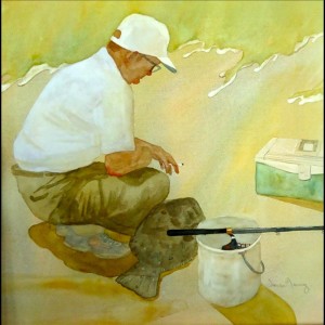  artist Susan Mauney, Flounder Fisherman, watercolor