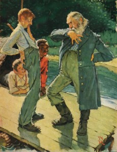 King and Duke on Raft, Lithograph 1940, Easton Press, Copyright MBI, INC., Norman Rockwell Museum Collections