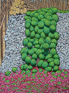 Michael Craig Smith, Watermelon Waterfall, 2014, oil, 40" x 30," Rebecca R. Bryan Best in Show Award, WACG 18th Annual Juried Art Exhibition.